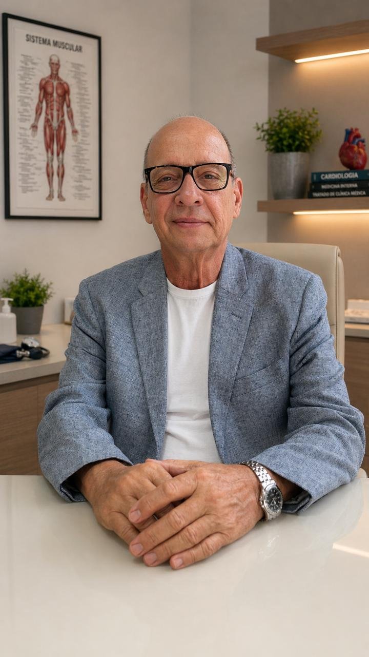 Dr. Fabio Viegas Pimenta, cardiologista, em atendimento no consultório